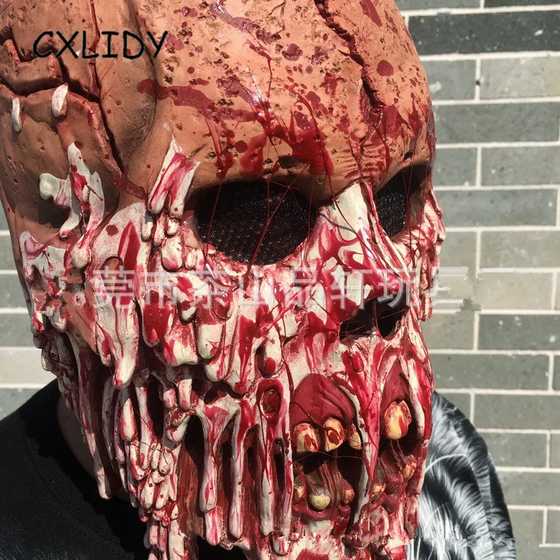 

Halloween Skull Mask Haunted House Game Props Dripping Messenger Horror Hood Mask Halloween Party Supplies qq143