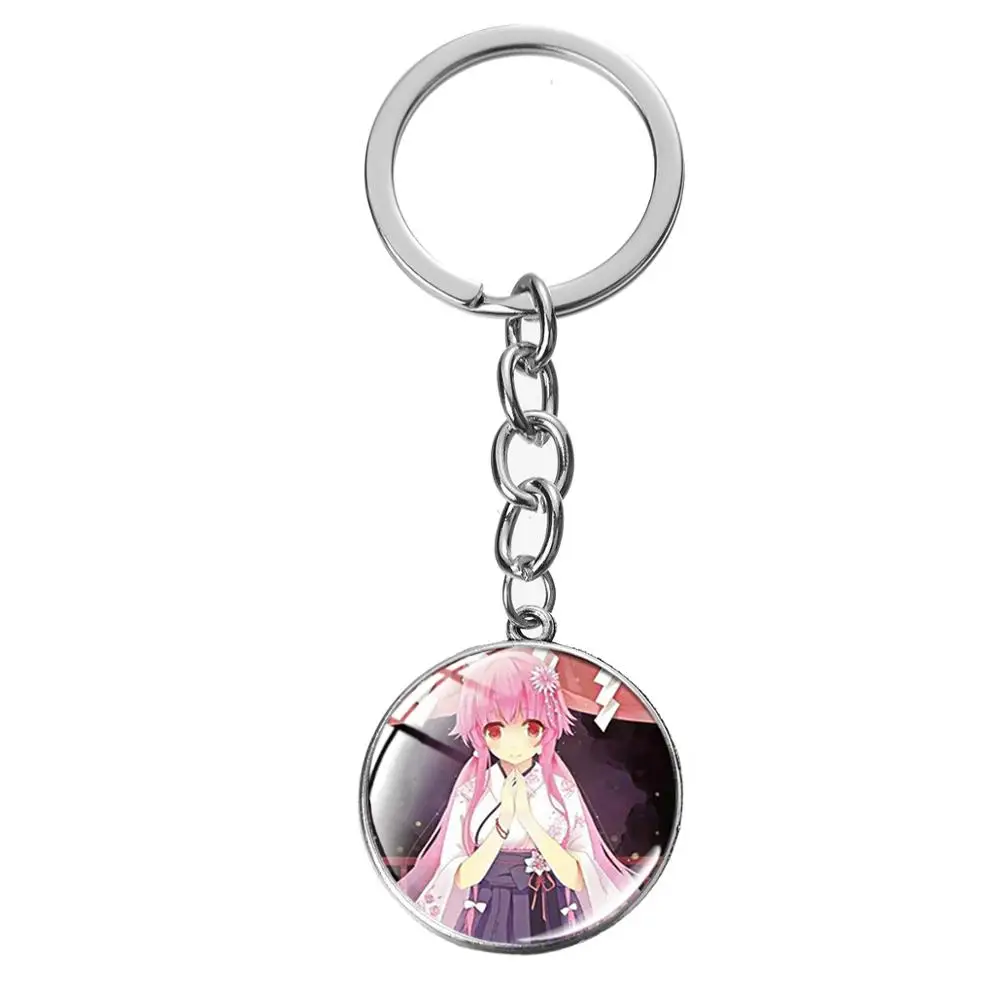 SONGDA Future Diary Mirai Nikki Key Chain Gasai Yuno Cute Pattern Glass Cabochon Hanging Pendant Keychain Japanese Anime Keyring | Украшения