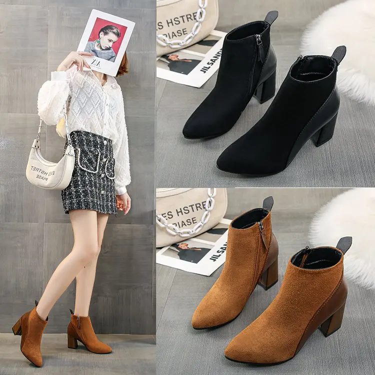 2023 Winter Women Platform Boots Chunky Ankle Booties Female Leather Zipper Round Toe Boots Ladies Shoes Combat Boot Botas Mujer