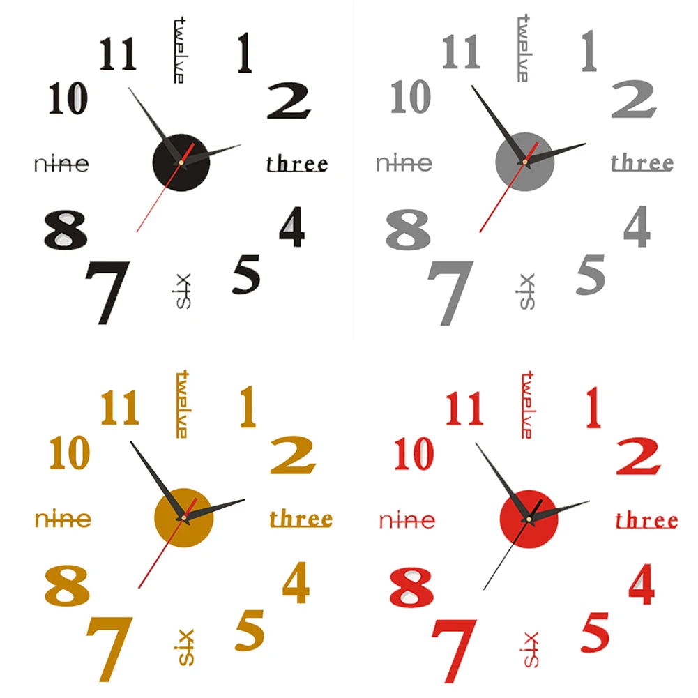 DIY 3D зеркало большие настенные часы Современный простой акриловый стикер само