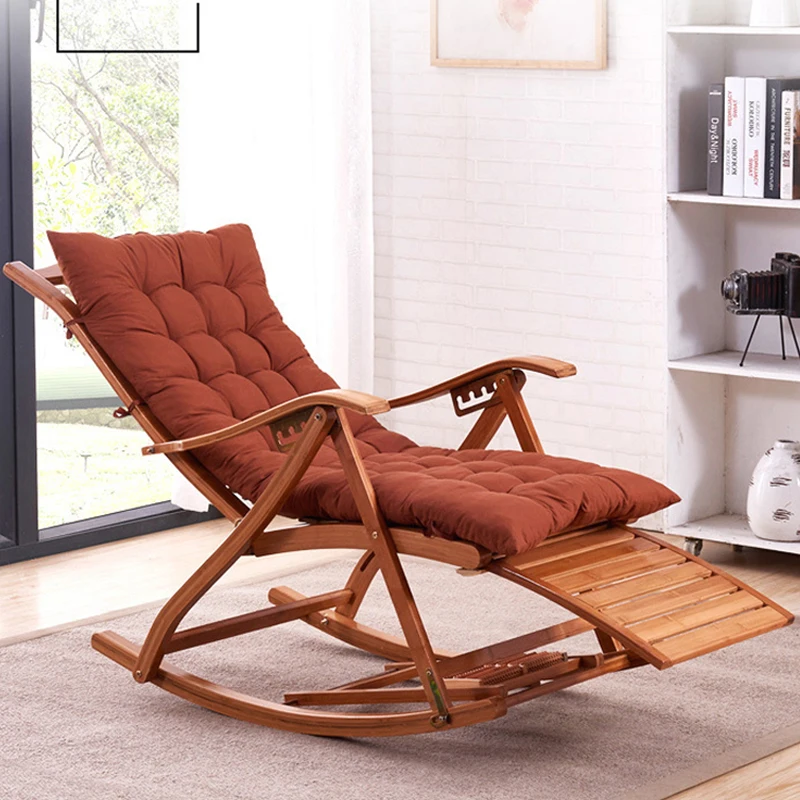 

Household bamboo rocking chair balcony beach couch outdoor lunch break folding rocking chair elderly adult remote Chair Recliner
