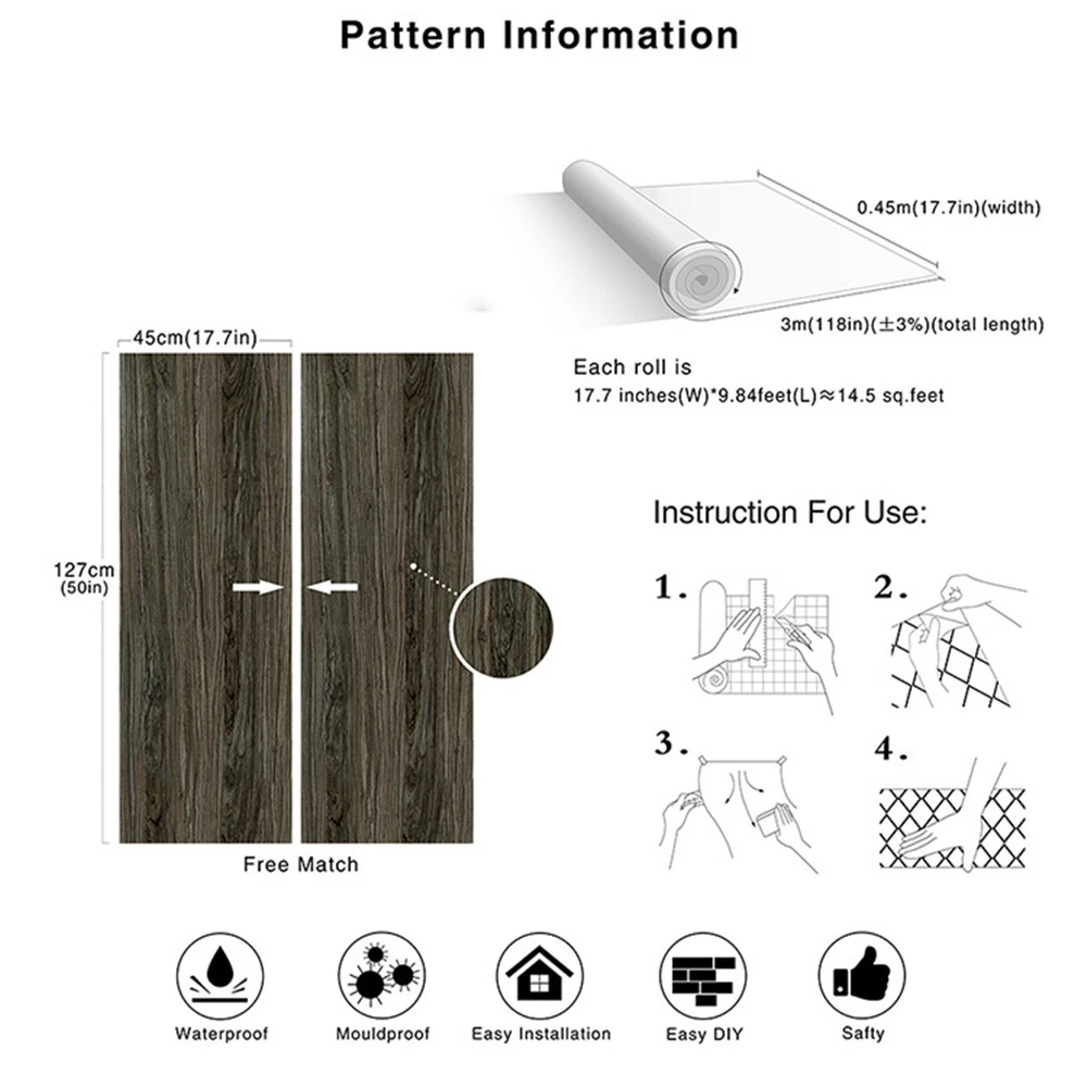 

LUCKYYJ Peel And Stick Wallpaper Vinyl Self Adhesive Film Wood Grain Wallpaper For Furniture Cabinet Decorative Stickers