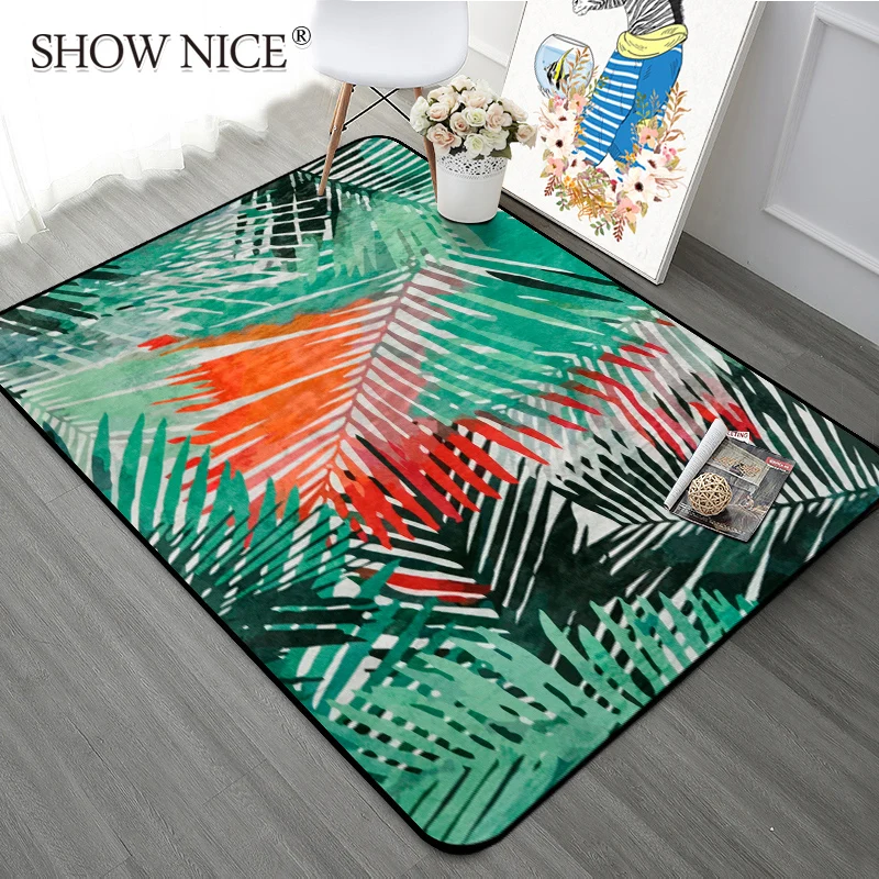 

Fashion Graffiti Carpets For Living Room Simulation Green Leaves Rug Floor Mat Bedroom Tapete Anti-slip Hallway Bathroom Kitchen