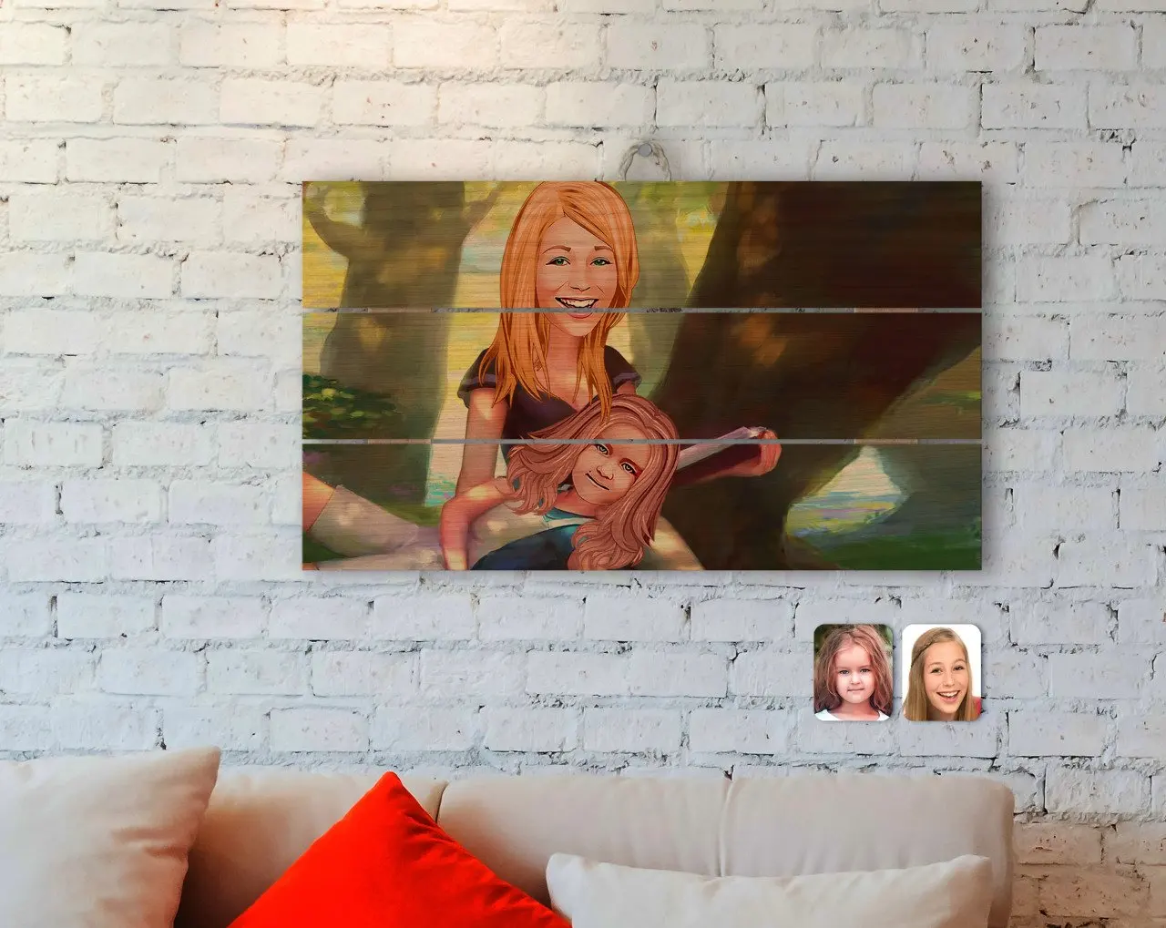 

Personalized Sisters Caricature Of Authentic Wooden Pallet Tablo-7