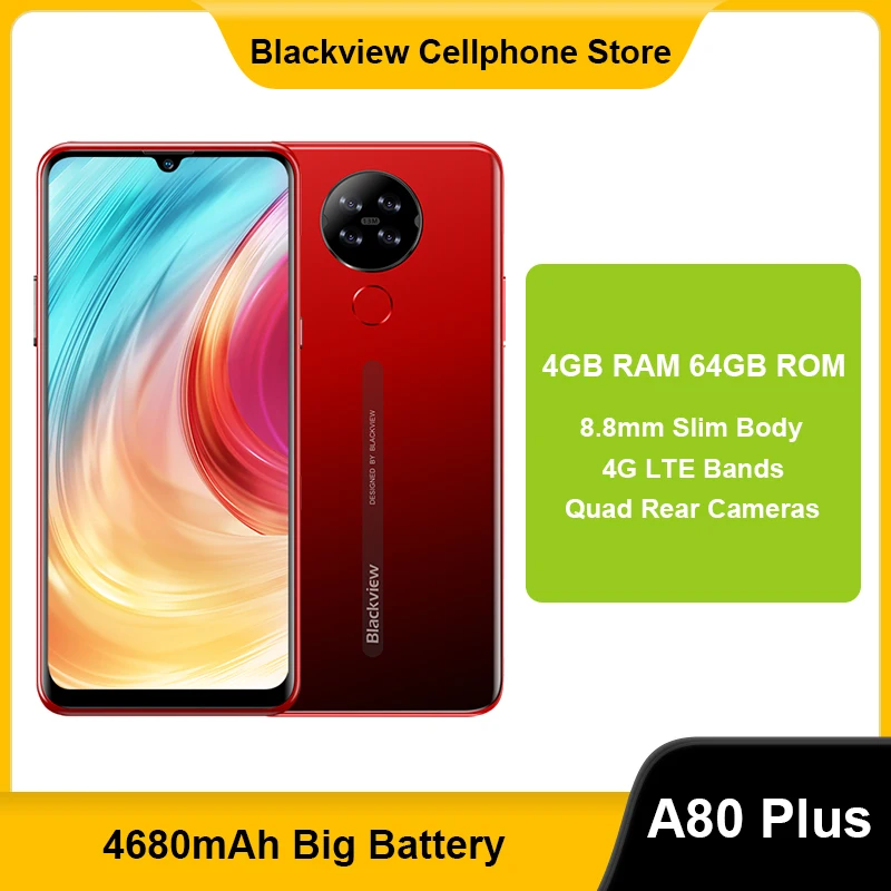 

Blackview A80 Plus Mobile Phone 4680mAh Battery Octa Core 4GB RAM 64GB ROM 13MP Camera 6.49 Inch Smartphone 4G Cellphone