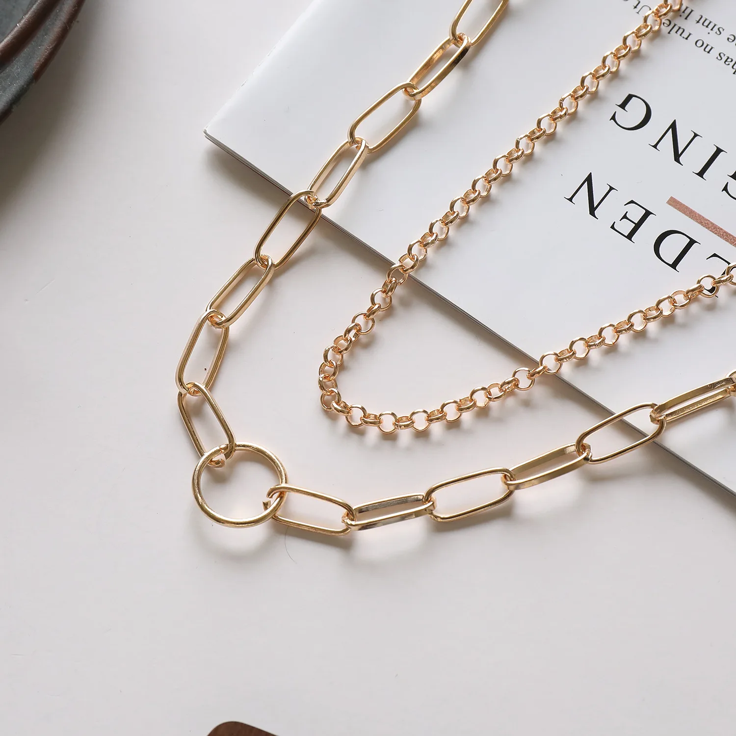 Женское Двухслойное круглое ожерелье толстая цепочка в стиле ретро | Украшения и