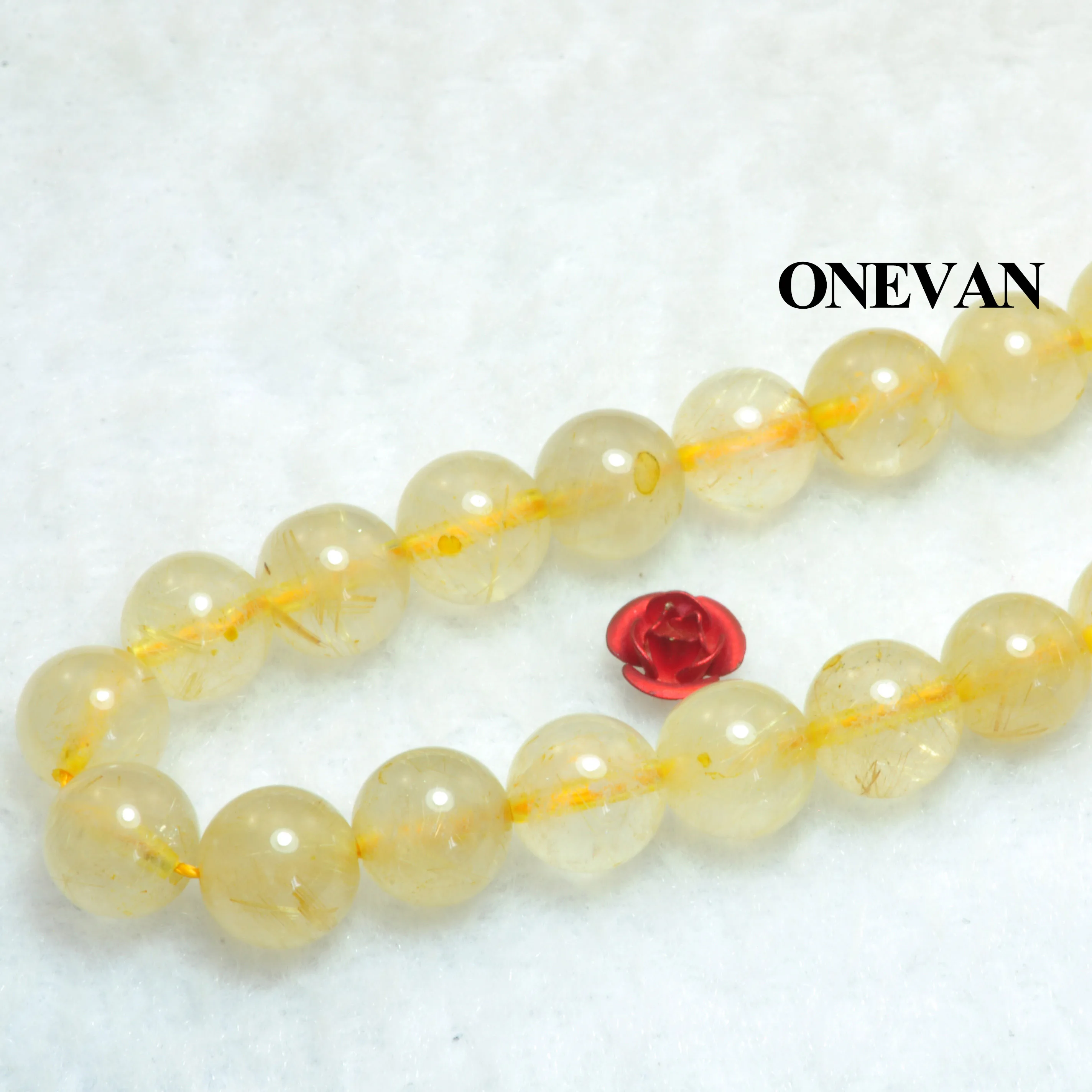 

ONEVAN Natural Golden Rutilated Quartz Beads 8mm Smooth Loose Stone Bracelet Necklace Jewelry Making Diy Accessories Gift Design