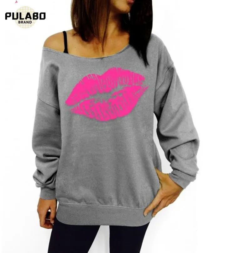 

Women's Fashionable Long Sleeve Casual Sweatshirt Printing Heart-shaped Print Kawaii Sweatshirt Sloping Shoulder Clothing Spring