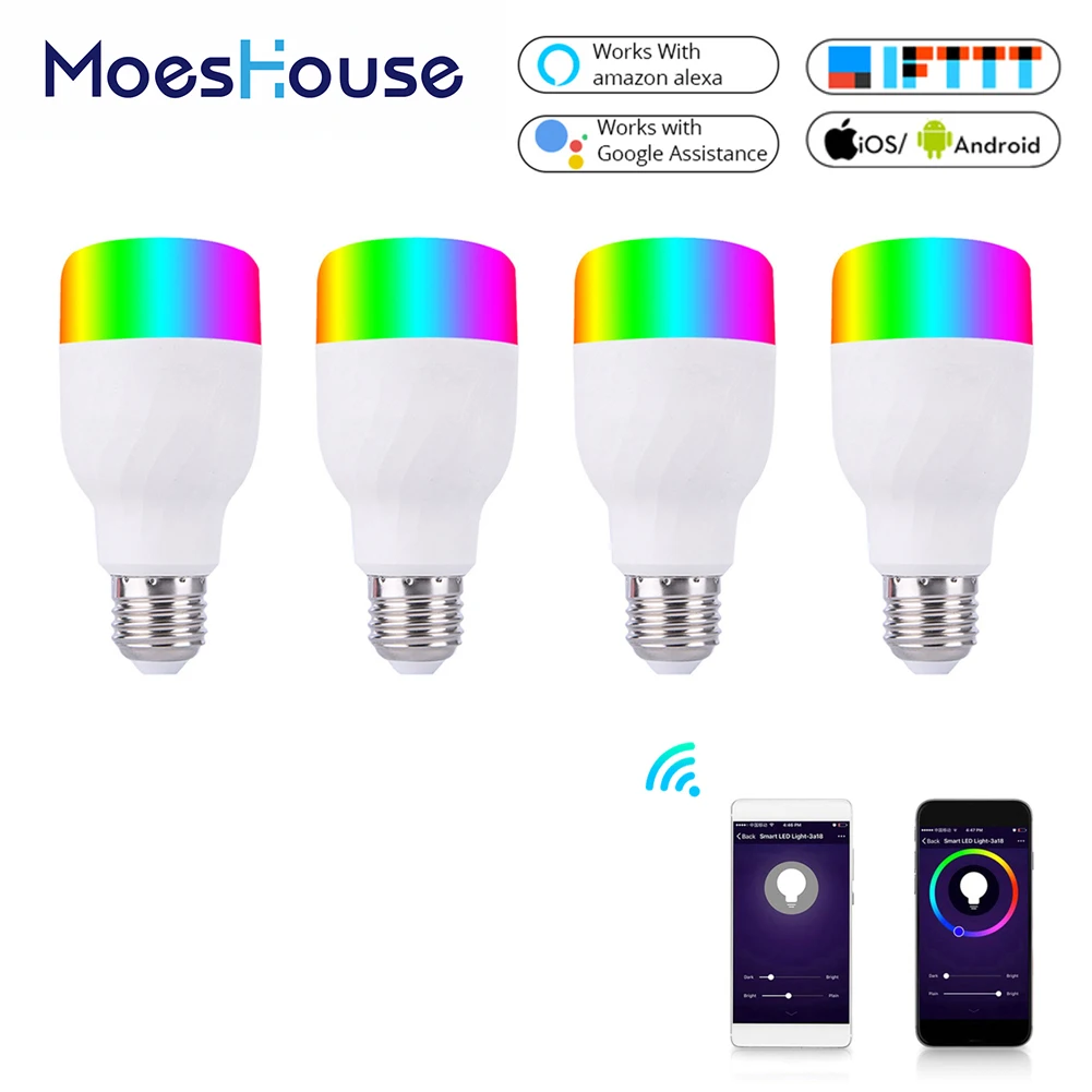 

WiFi Smart Light Bulb Intelligent Colorful LED Lamp 7W RGBW APP Remote Control Works with Alexa Google for Smart Home E27 E26