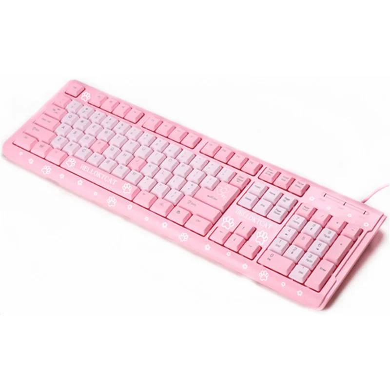 pink cute 104 wired keyboard usb ultra thin cartoon cat home laptop keyboard office gaming peripheral electronics keyboard free global shipping