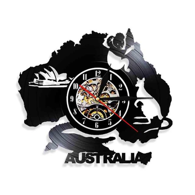 

Australia Wall Clock Sydney Opera House Vinyl Record Album Artwork Watch Crocodile Koala Kangaroo Australian Element Art Decor