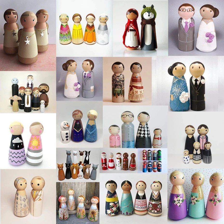 

Wooden Peg Dolls People Toy Set Unfinished Doll DIY Crafts Nature Wood for Kids Painting Handmade Blank Home Decora