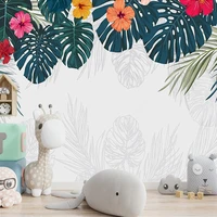 custom photo mural nordic creative fresh hand painted tropical plant leaves children bedroom background wall decoration painting