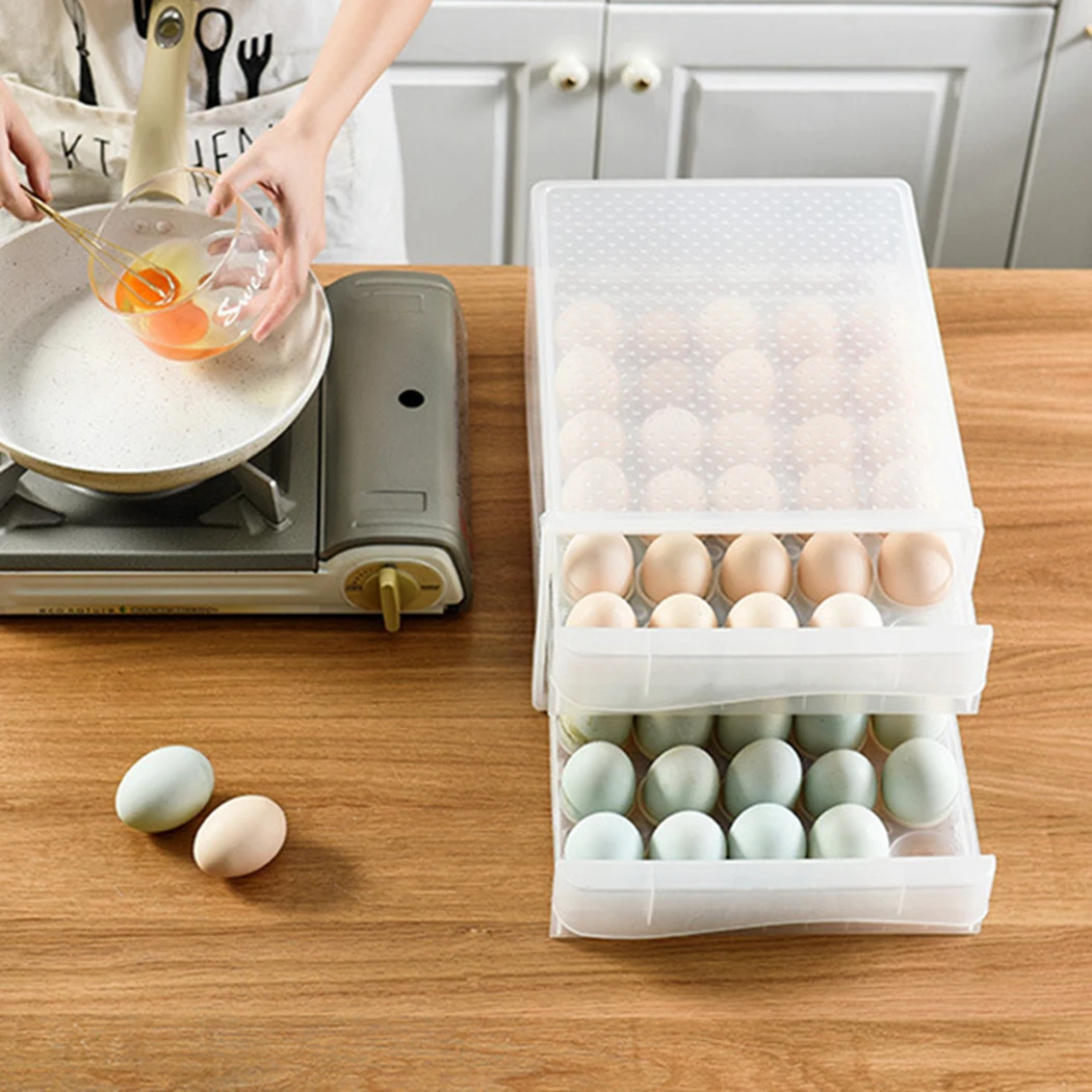 

Justdolife 2021 New Egg Container 2-Layer 60 Grids Egg Storage Container Egg Holder For Refrigerator For Kitchen Storage
