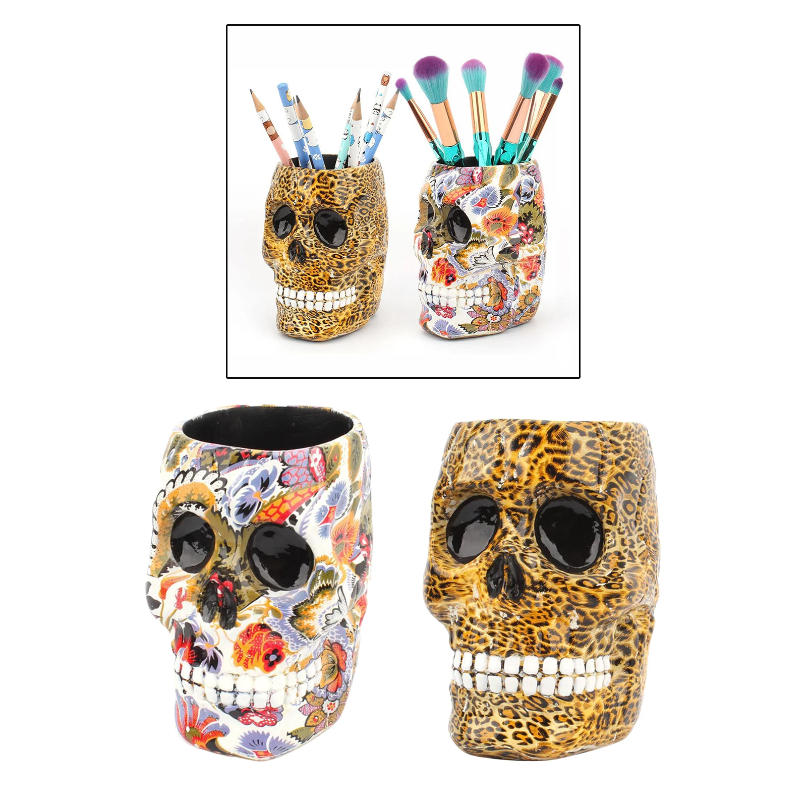 

Skull Shaped Desk Organizer Pen Holder Makeup Brushes Display Stand Rack