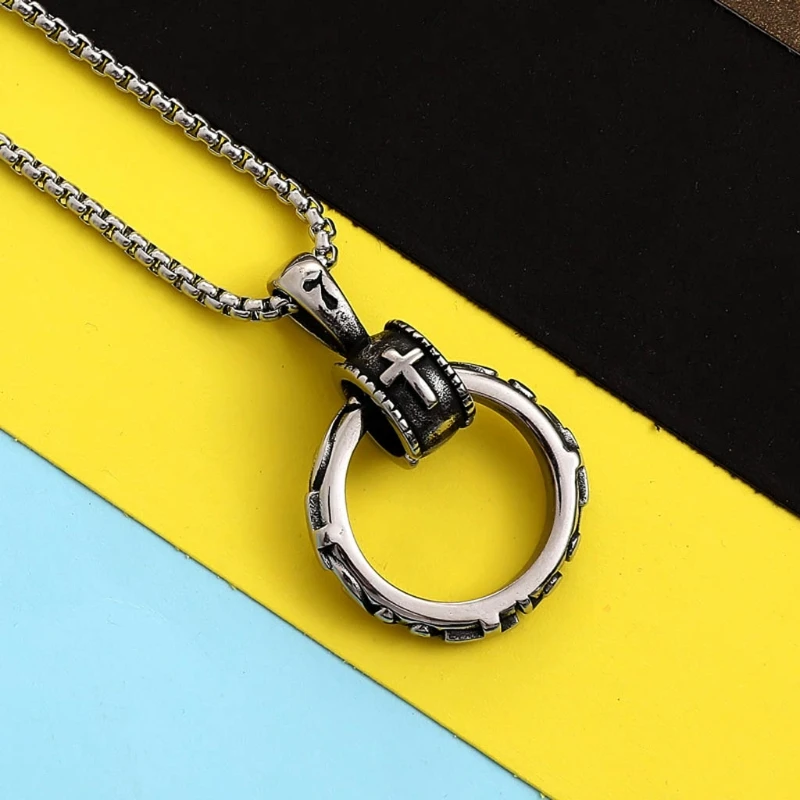 

2021 New Men's Stainless Steel Eternity Circle Cross Pendant Necklace Fashion Jewelry