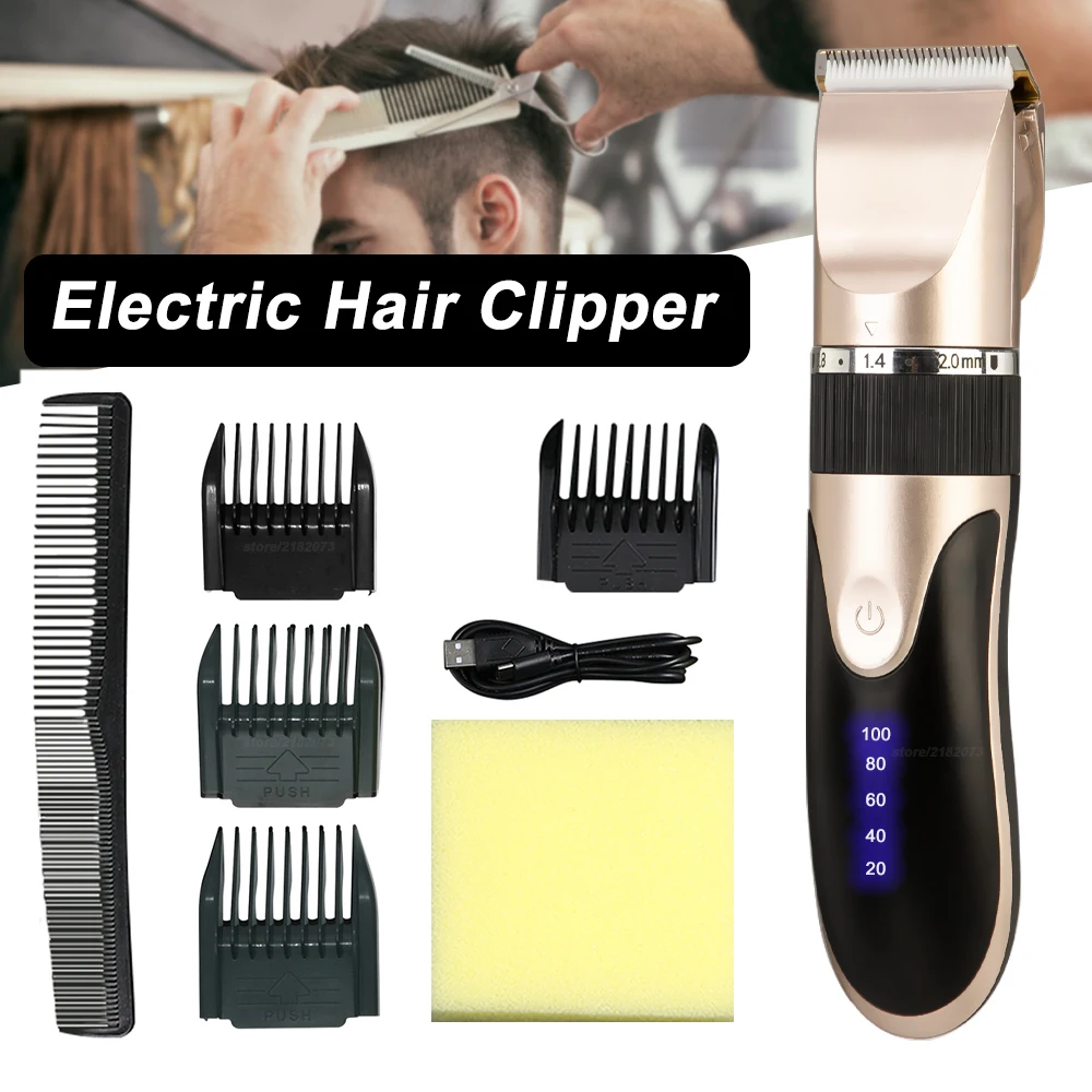 

Электрическая машинка для стрижки волос с керамическими лезвиями, мужской парикмахерский триммер для бороды, перезаряжаемая машинка для с...