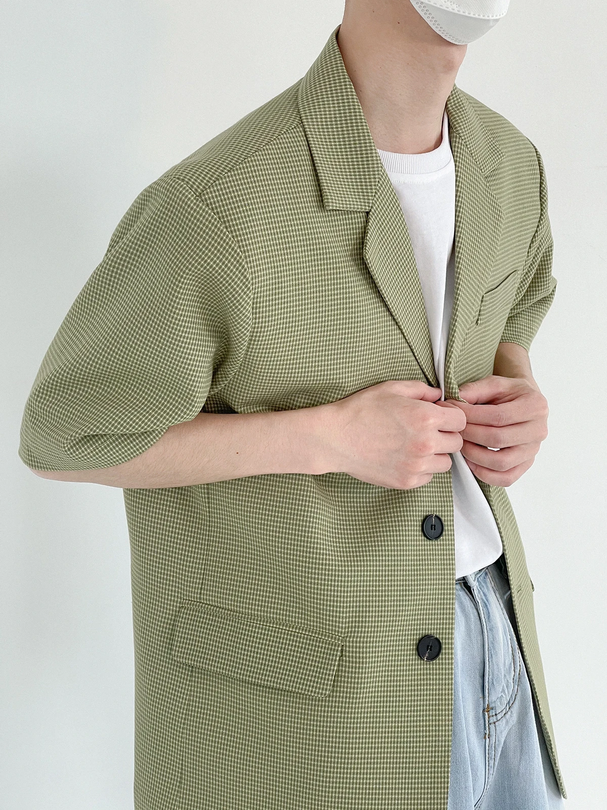 

IEFB Korean Trend Green Suit Coat Men's Loose Summer Short Sleeve Blazer Handsome Casual Single Breated Vintage Tops New 9Y7582