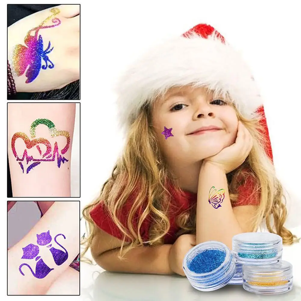 

New Flash Temporary Tattoo Set 30 Flash Powder 60 Templates 3 Glues 5 Brushes Children's Temporary Tattoo Set