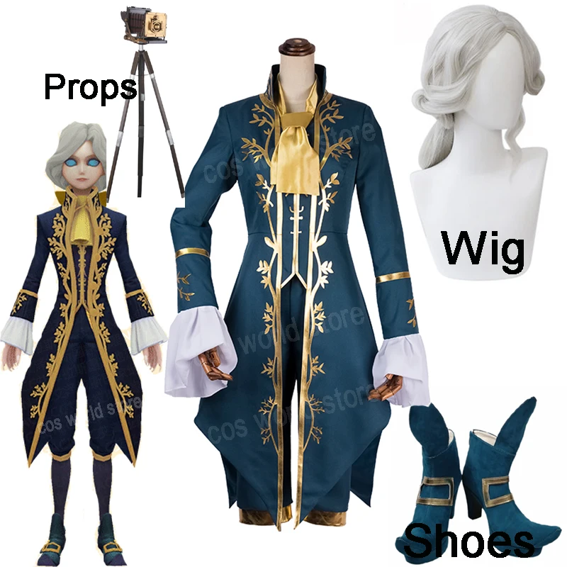 

Photographer Joseph Desaulniers Costume Game Identity V Cosplay Stage Singer Tuxedo Jackets Halloween Party Roal Play Wig Shoes