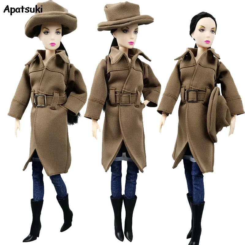 Winter Warm Fashion Office Khaki Coat for Barbie Doll Outfits Clothes Hat Black High Heel Shoes 1:6 BJD | Игрушки и хобби