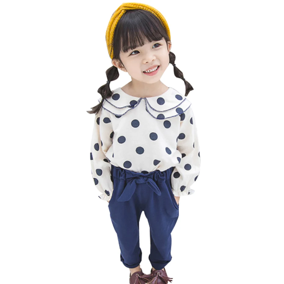 Одежда для маленьких девочек футболка в горошек и штаны комплект из 2 предметов