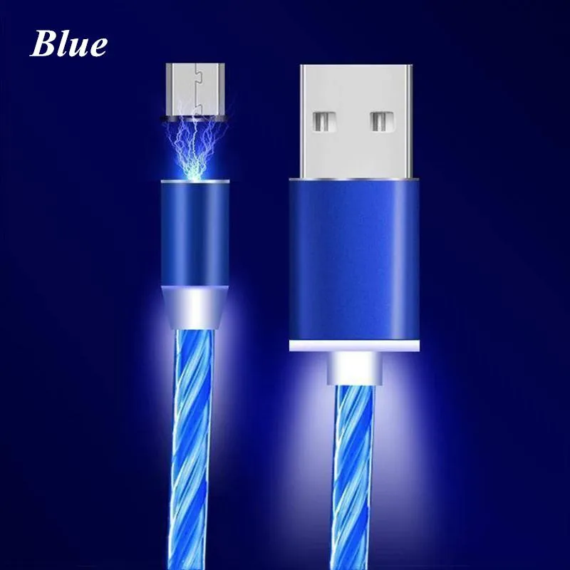 Magnetic Flowing LED Micro USB Cable For Xiaomi Redmi Note 6 7 8 pro Type-c Charging Charge For iPhone 11 X Magnet Charger Kabel