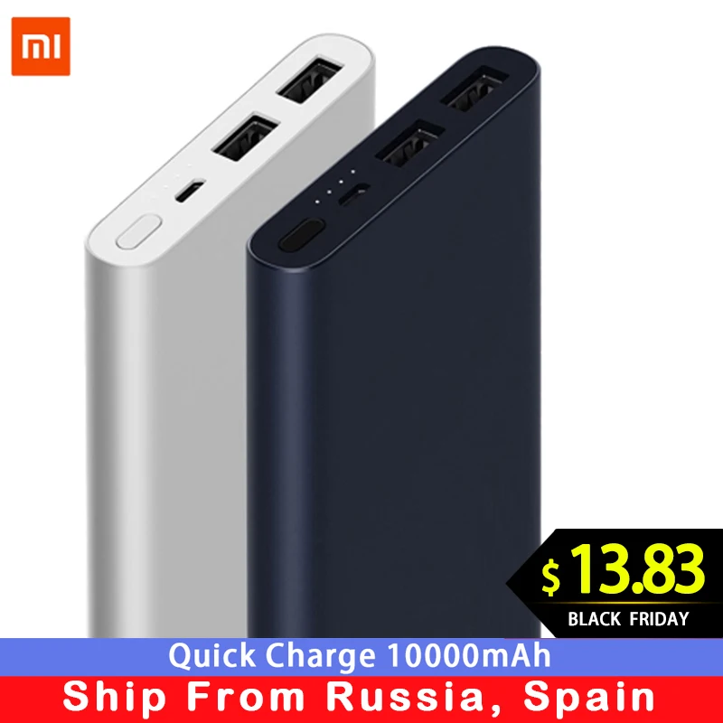 Xiaomi Mi 10000 мАч Внешний аккумулятор 2i внешний аккумулятор 18 Вт Быстрая Зарядка Внешний аккумулятор 10000 PLM09ZM с двойным USB выходом для телефона