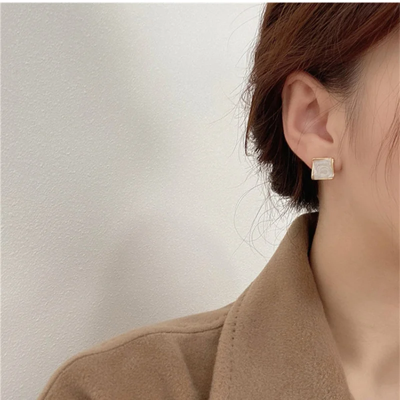 

Korean S925 Silver Needle Drip Glaze Wave Square Earrings Simple Fashion Earrings Female Temperament Small Earrings Women
