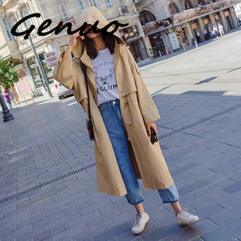 Ветровка женская на молнии однотонный плащ Тренч свободного покроя длинная