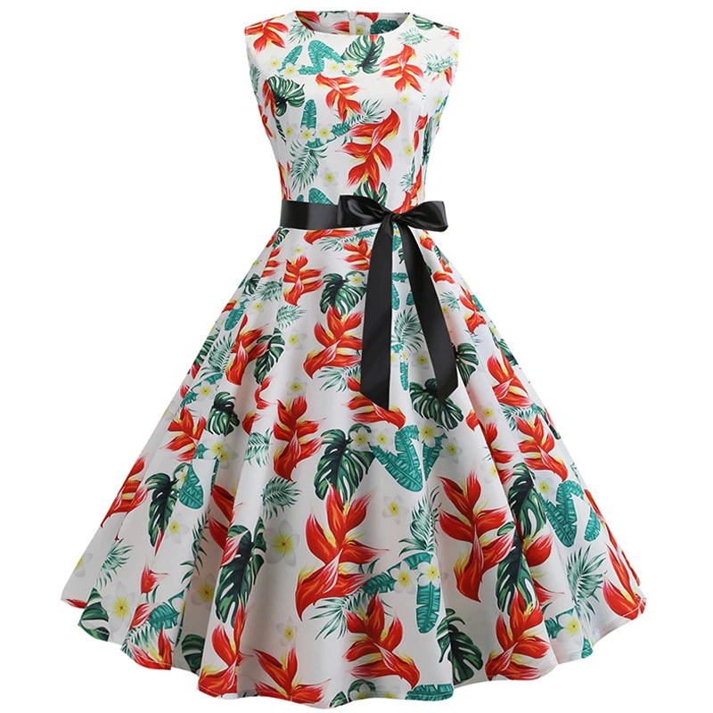 Женское винтажное платье туника без рукавов с цветочным принтом повседневные