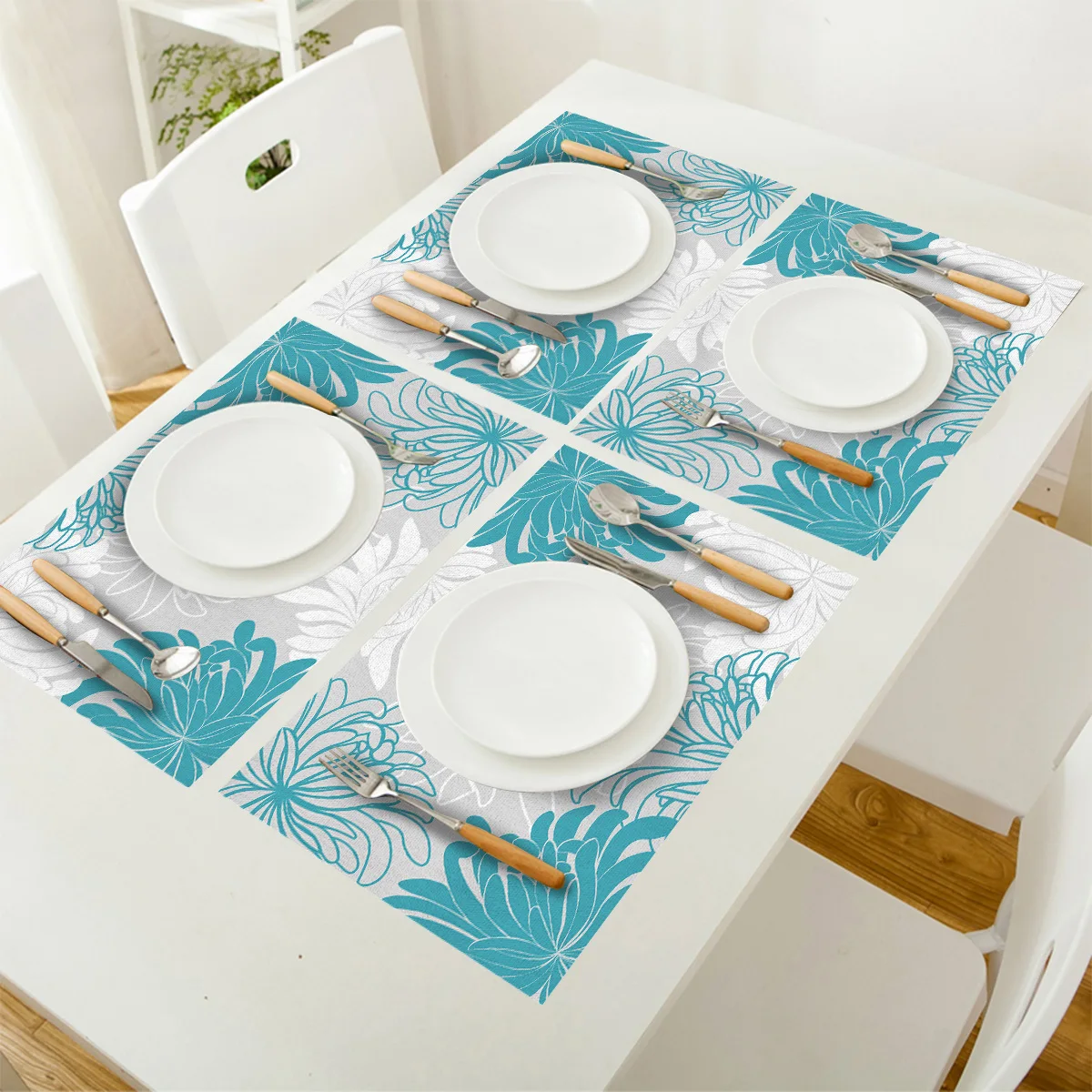 4 6 штук в партии комплект Коврики на стол синее платье с цветочным принтом из