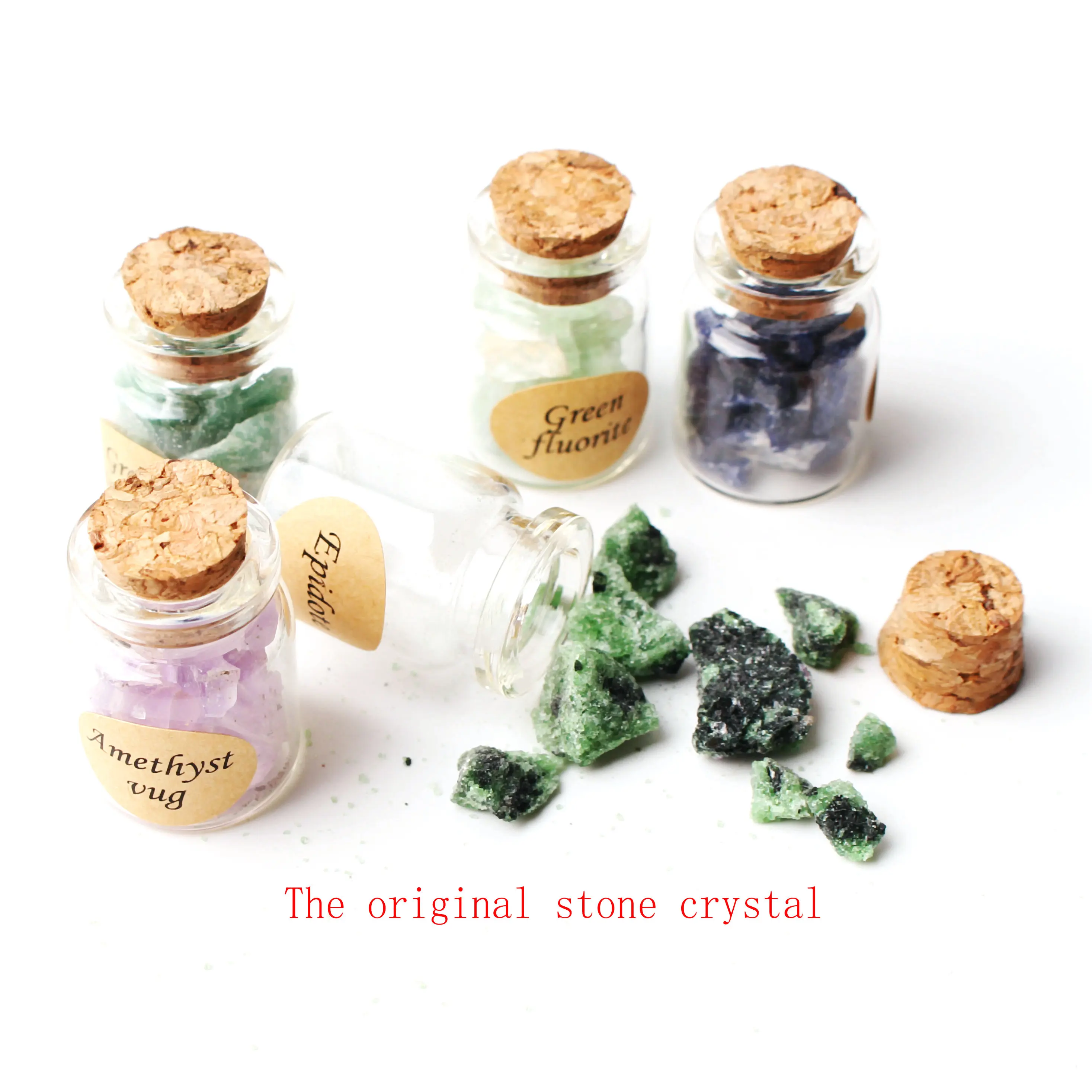 

18Pcs A set of Natural Crystal Rockstone Gravel Wishing Bottles Minerals Specimen Mini stone Reiki Healing Gift With a Box
