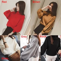 Women Batwing Sleeve Loose Sweater Autumn Winter Vintage Sweater Turtleneck Knitted Pullover Sweaters Crop Top