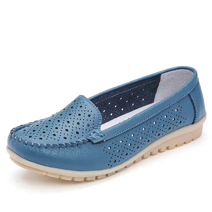 

2020 Spring Women Flats Shoes Women Genuine Leather Shoes Woman Cutout Loafers Slip On Ballet Flats Ballerines Flats hot