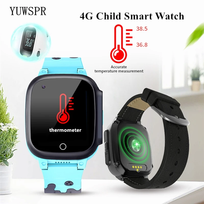 Temperatura do Corpo Chamada de Vídeo Preto para o Telefone Crianças Tracker Relógios Inteligentes Wifi Localização Rastreador Envelhecido Relógio T8w 4g Gps