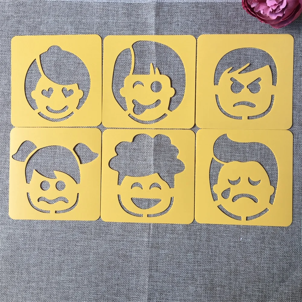 

6Pcs/Set 14*14cm Boy Girl Face DIY Layering Stencils Wall Painting Scrapbook Coloring Embossing Album Decorative Template