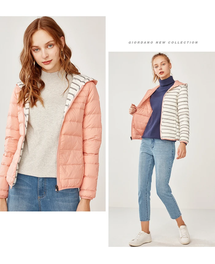 Giordano женский Реверсивный пуховик с капюшоном