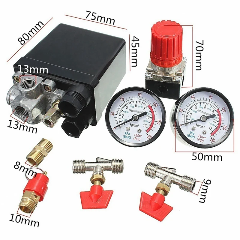 

1 Pcs Air Tools 1/2 Pneumatic Ratchet Wrench Workshop Tools & 1 Pcs 240V 180PSI Air Compressor Pressure T Valve Switch