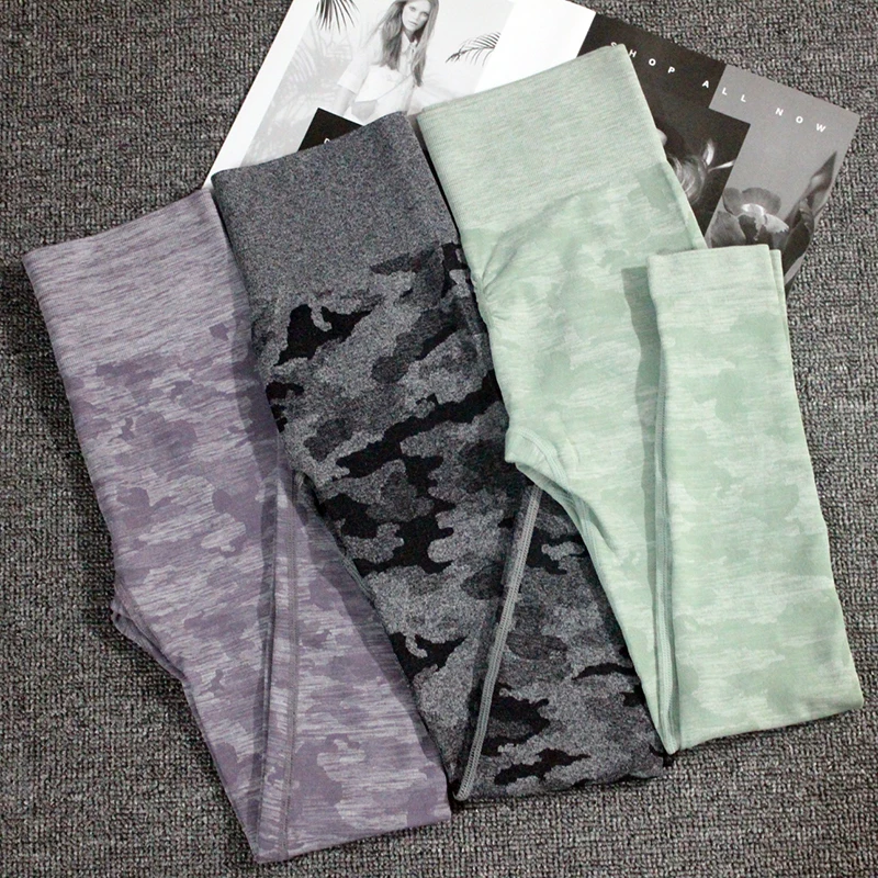 

2PCS Camo Yoga Set Women Sport Suit Gym Workout Clothes Long Sleeve Fitness Crop Top + High Waist Seamless Camouflage Leggings