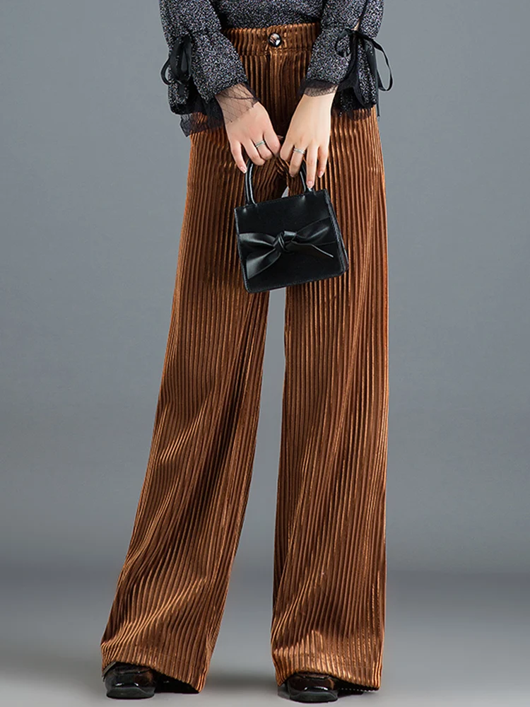 

Gold striped floor pants wide leg pants women's autumn and winter 2020 new drop feeling thin loose long pants