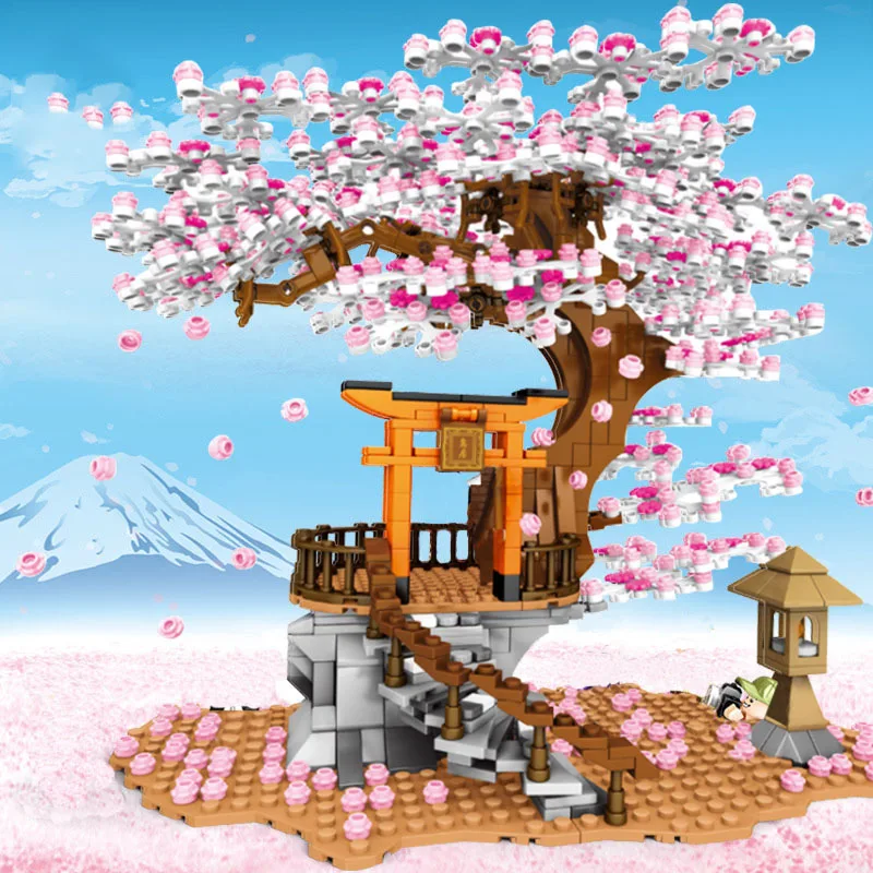 

SEMBO City Street View Idea Sakura Friends Cherry Tree City Architecture Led Light House Modular Building Blocks Toys for Kids