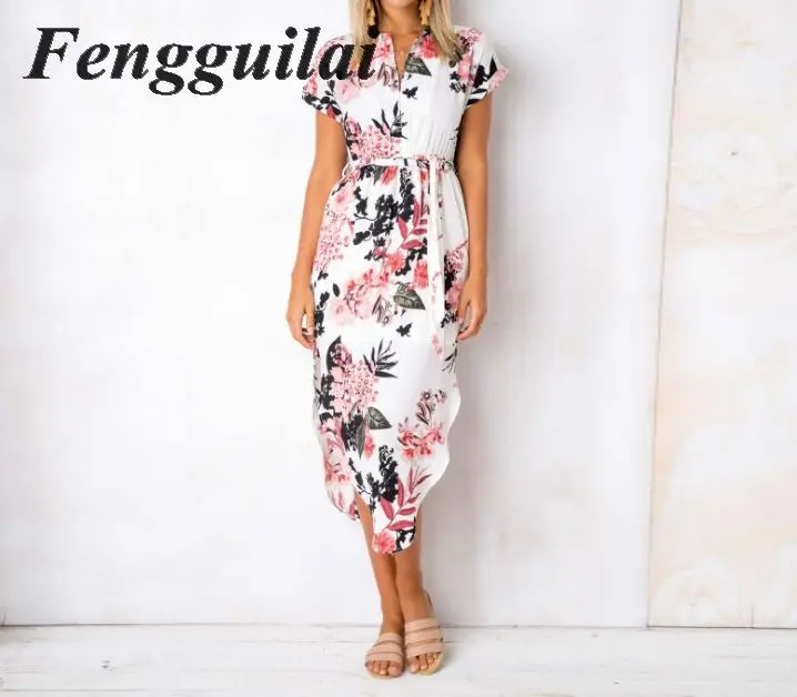 Geometric Pattern Mini Dress Sexy V-neck Wrist Dresses Casual Women Holiday Loose Summer Autumn Boho Beach Sundress | Женская одежда