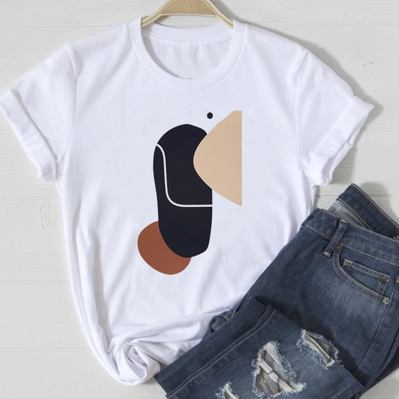 

Vintage Korean Fashion Women's T-Shirt 2021 Summer Causal Women's Clothing Printing Geometry Art Graphic Kpop Women's T-Shirt