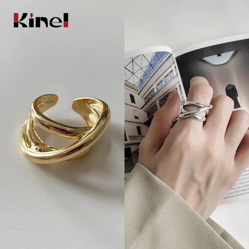 

Kinel Real 925 Sterling Silver Ring Vintage Weave Geometric Handmade Woman Jewelry Punk Party Bague Silver Bijoux