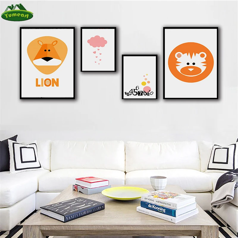 Картины на холсте в скандинавском стиле милые постеры с изображением Льва тигра