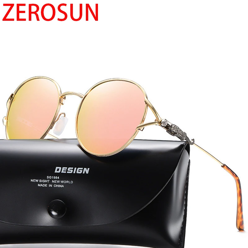 Zerosun модные круглые поляризационные солнцезащитные очки для женщин розовые HD