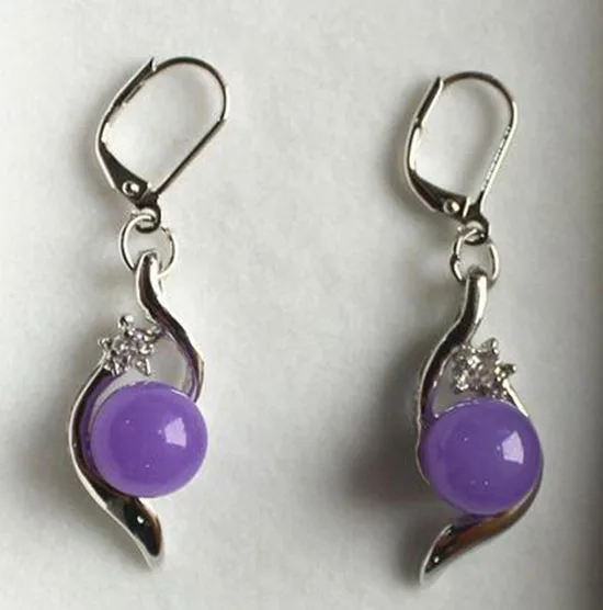 Новинка! Красивые 10 мм фиолетовые нефритовые серьги|Серьги| |