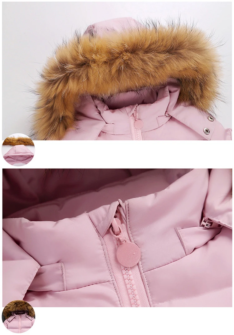 Комбинезон детский зимний для мальчиков и девочек с меховым капюшоном теплый 2020 |