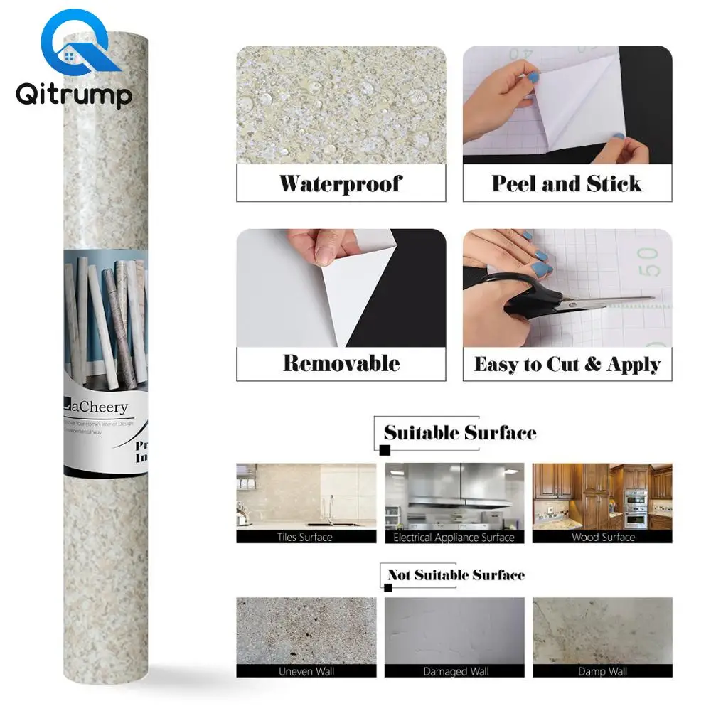

New Arrivals Waterproof Oil-proof Wallpapers Self Adhesive Marble Wall Stickers for Kitchen Bathroom Home Improvement Vinyl Film